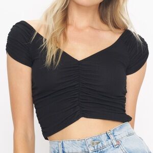 Project social t ruched black crop top